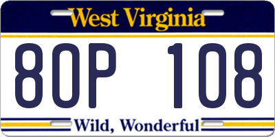 WV license plate 8OP108