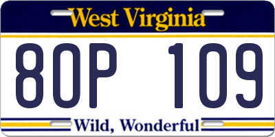 WV license plate 8OP109