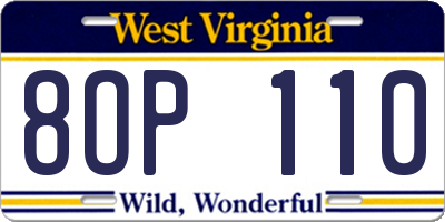 WV license plate 8OP110