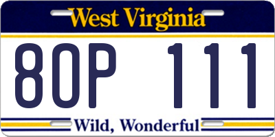 WV license plate 8OP111