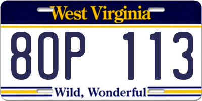 WV license plate 8OP113