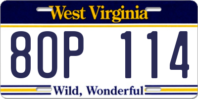 WV license plate 8OP114