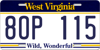 WV license plate 8OP115