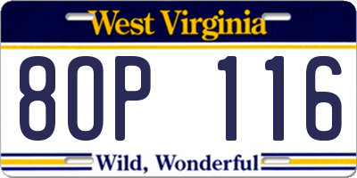 WV license plate 8OP116