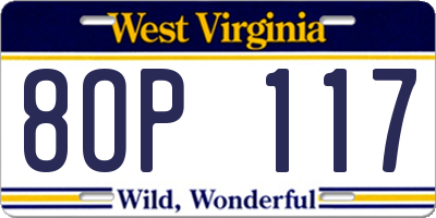 WV license plate 8OP117