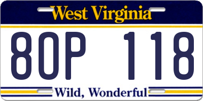 WV license plate 8OP118