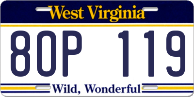 WV license plate 8OP119