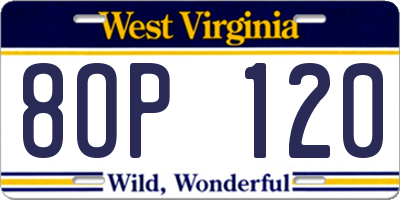 WV license plate 8OP120