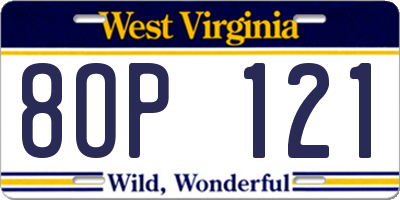 WV license plate 8OP121