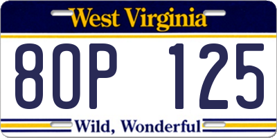 WV license plate 8OP125