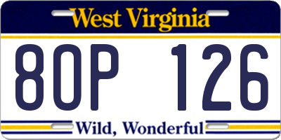 WV license plate 8OP126