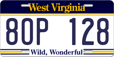 WV license plate 8OP128