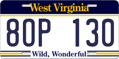 WV license plate 8OP130