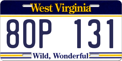 WV license plate 8OP131