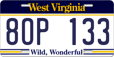 WV license plate 8OP133
