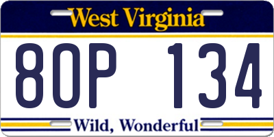 WV license plate 8OP134