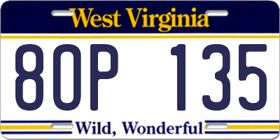 WV license plate 8OP135