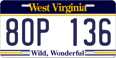 WV license plate 8OP136