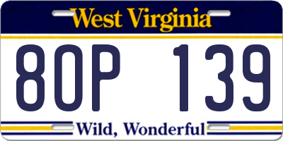 WV license plate 8OP139