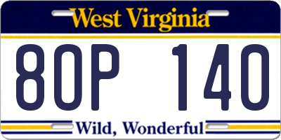 WV license plate 8OP140
