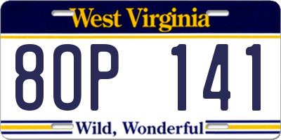 WV license plate 8OP141