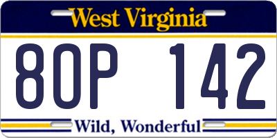 WV license plate 8OP142