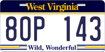WV license plate 8OP143