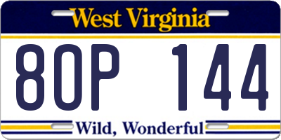 WV license plate 8OP144