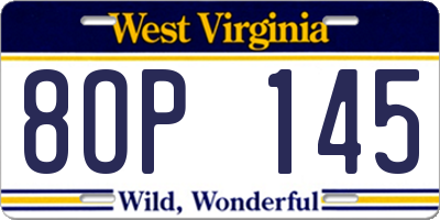WV license plate 8OP145