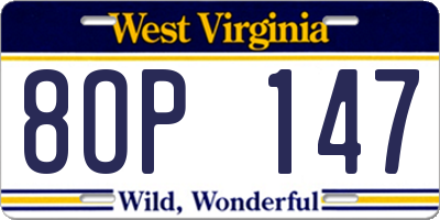 WV license plate 8OP147