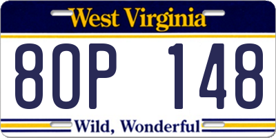 WV license plate 8OP148