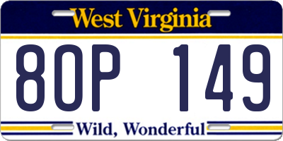 WV license plate 8OP149