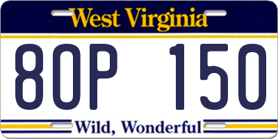 WV license plate 8OP150