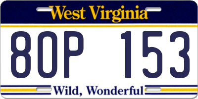 WV license plate 8OP153