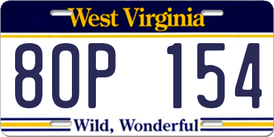 WV license plate 8OP154