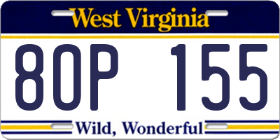 WV license plate 8OP155