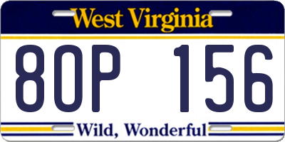 WV license plate 8OP156