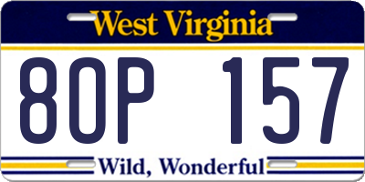 WV license plate 8OP157