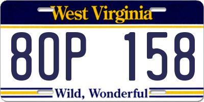 WV license plate 8OP158