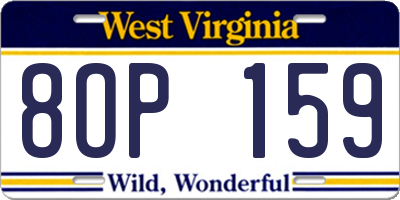 WV license plate 8OP159