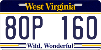WV license plate 8OP160