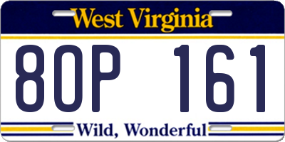 WV license plate 8OP161