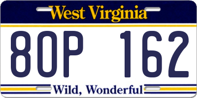 WV license plate 8OP162