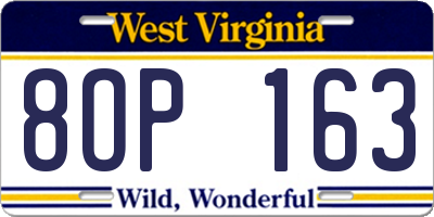 WV license plate 8OP163