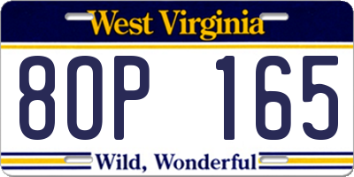 WV license plate 8OP165