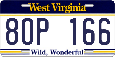 WV license plate 8OP166