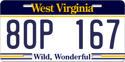 WV license plate 8OP167