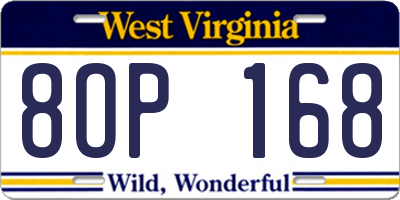 WV license plate 8OP168