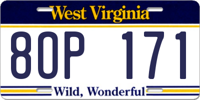 WV license plate 8OP171