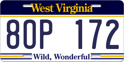 WV license plate 8OP172
